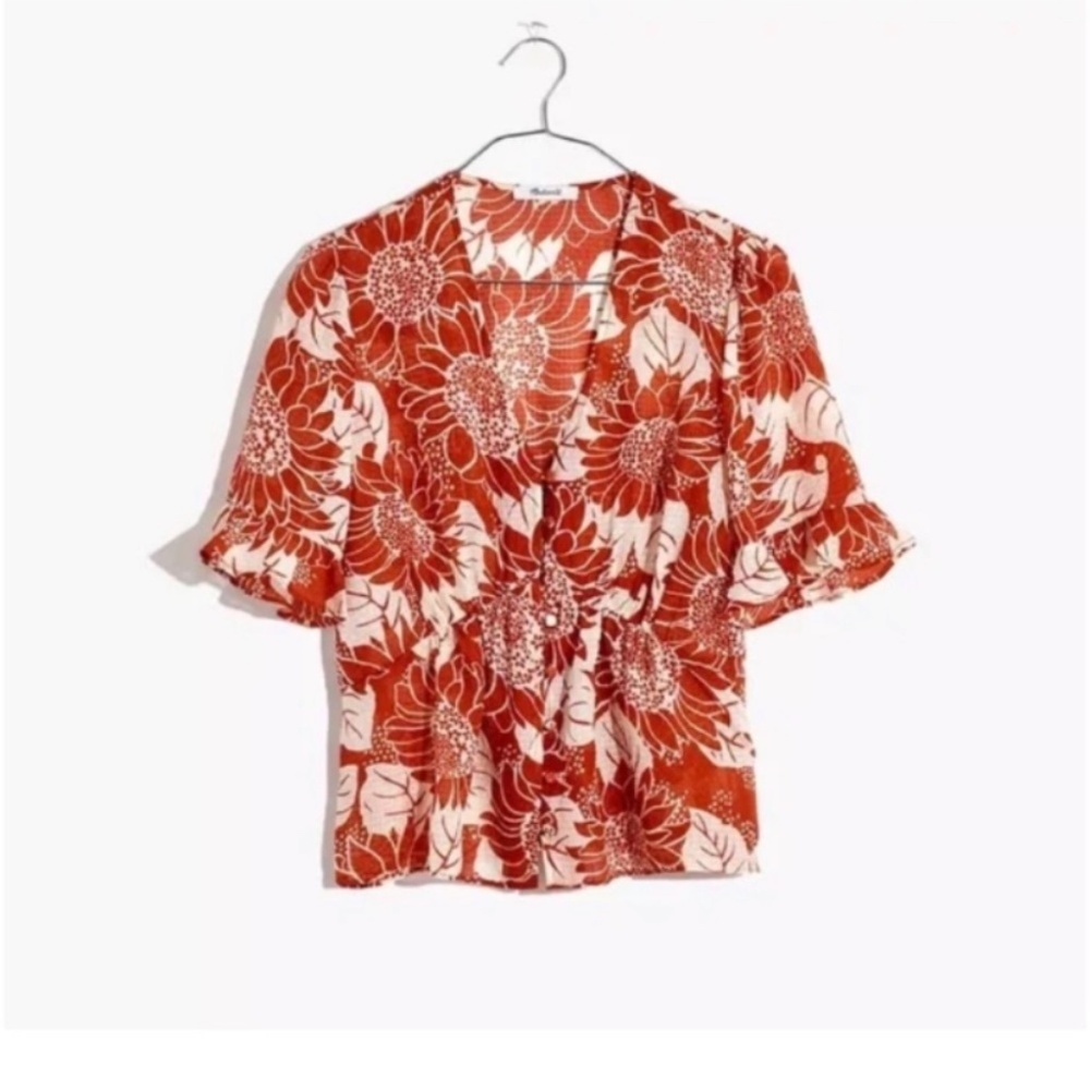 Madewell Silk Journal Keyhole-Sleeve Top Sunflower Size 2